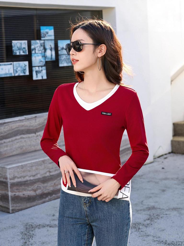 Женский облегающий базовый топ с длинными рукавами из двух частей для осени/зимы, 2025. Универсальный дизайн