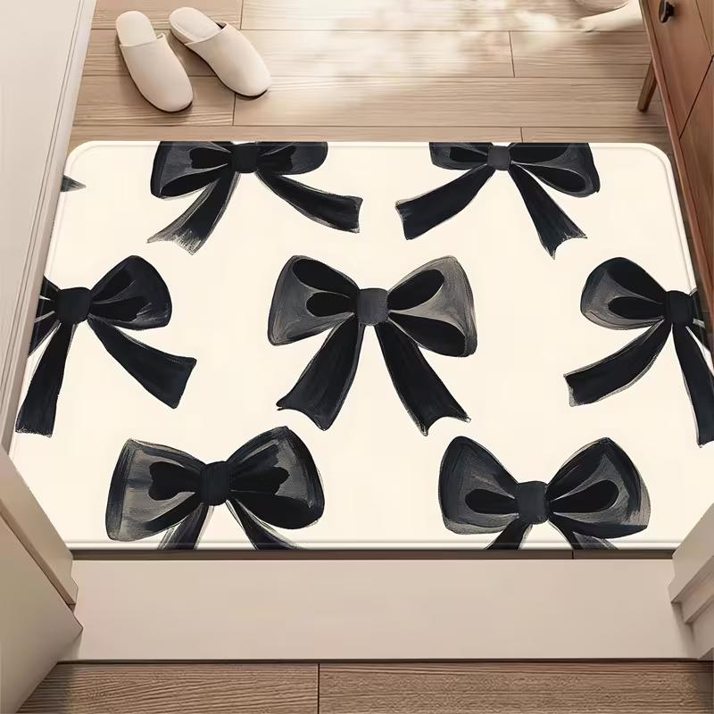 Hand Drawn Style Bow Rug Pattern Doormat Modern Home Decor Soft Non-Slip Rug Sweet-edgy Black Bow Design Carpet for Living Room