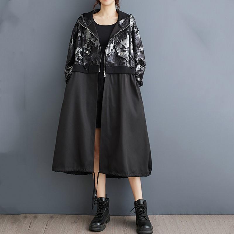 Long Sleeve Oversized Hooded Vintage Casual Loose Autumn Spring Trench Coat for Women Outerwear