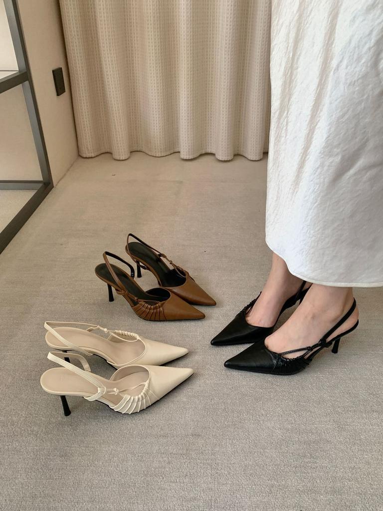 Women's Pointed Toe Thin Heel Ruffled French Style Elegant Unique Design Sandals - Perfect for Daily Wear