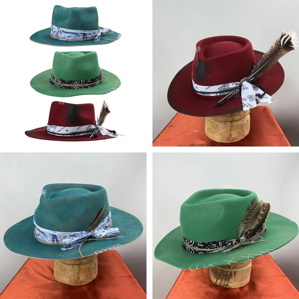 Wool Fedoras Panama Hat Exotic Distressed Homburg for Women Men Photo Props Western for Stage Live Show Headwear