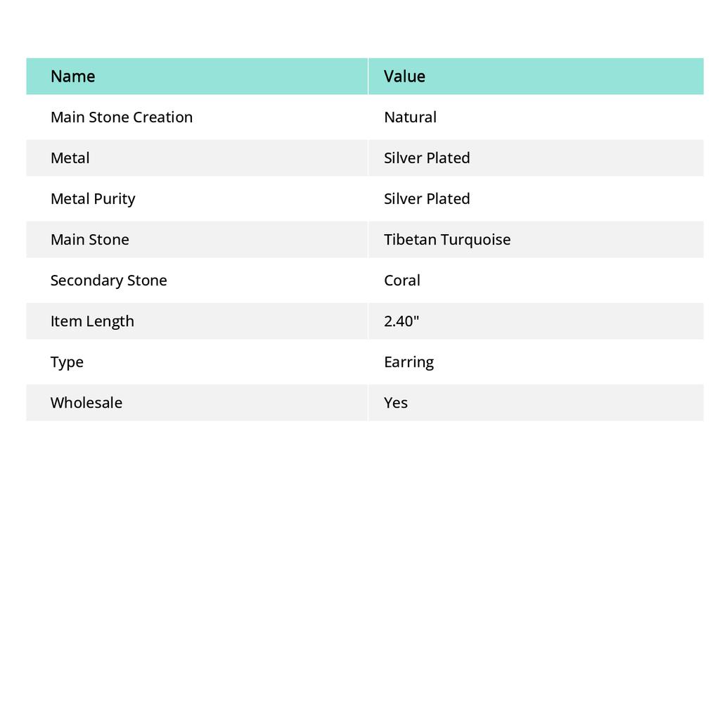 Tibetan Turquoise, Coral Gemstone Handmade Jewelry Earring 2.40" R1k82