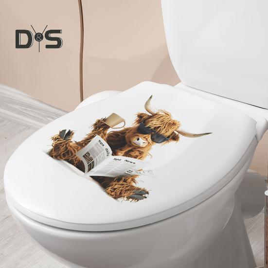 Чтение газет Як стикер для унитаза Съемный самоклеящийся водонепроницаемый ПВХ Гостиная Ванная комната Стена Искусство Корова Крышка унитаза Украшение Наклейка