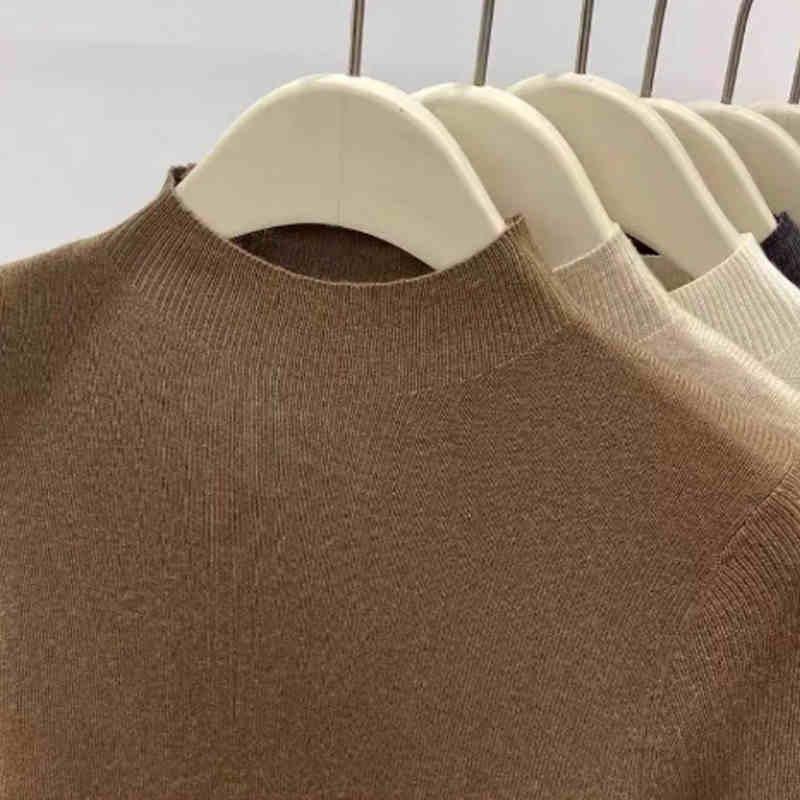 Fashion Semi-turtleneck Long Sleeved Women's Knitted Sweater Early Autumn New Slim Fit Pullover Tops Casual Simple Elegant Thin Inner Bottoming Shirt