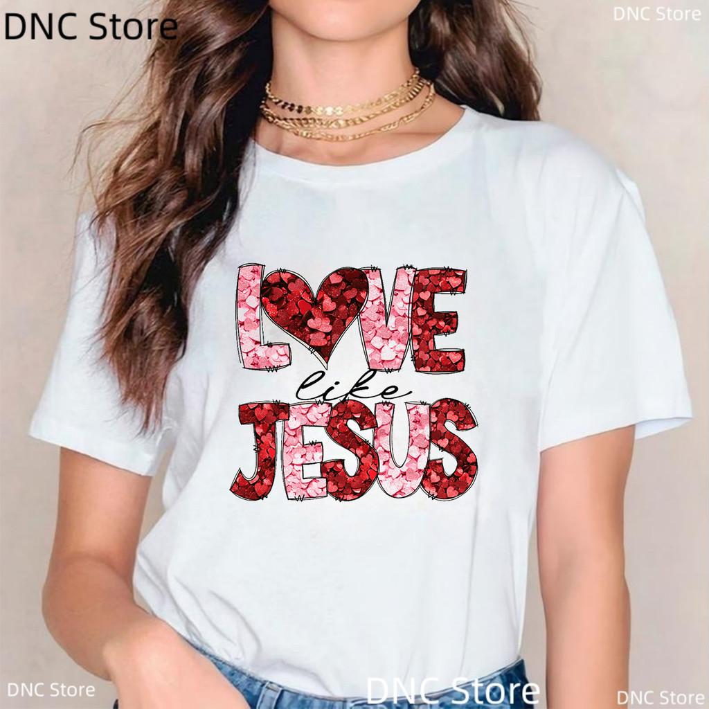 Jesus Loves Me, Christian Cross, Easter, Christian Shirt Fashion Women'S T-Shirt Summer Round Neck Female Tshirt Tops Wholesale