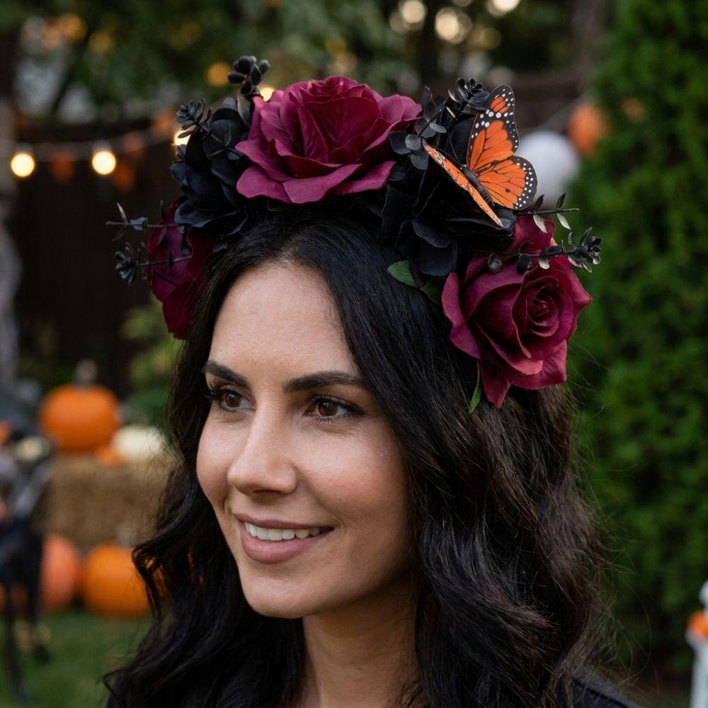 Gothic Artificial Flower Headband Realistic Costume Floral Head Wear Halloween Party
