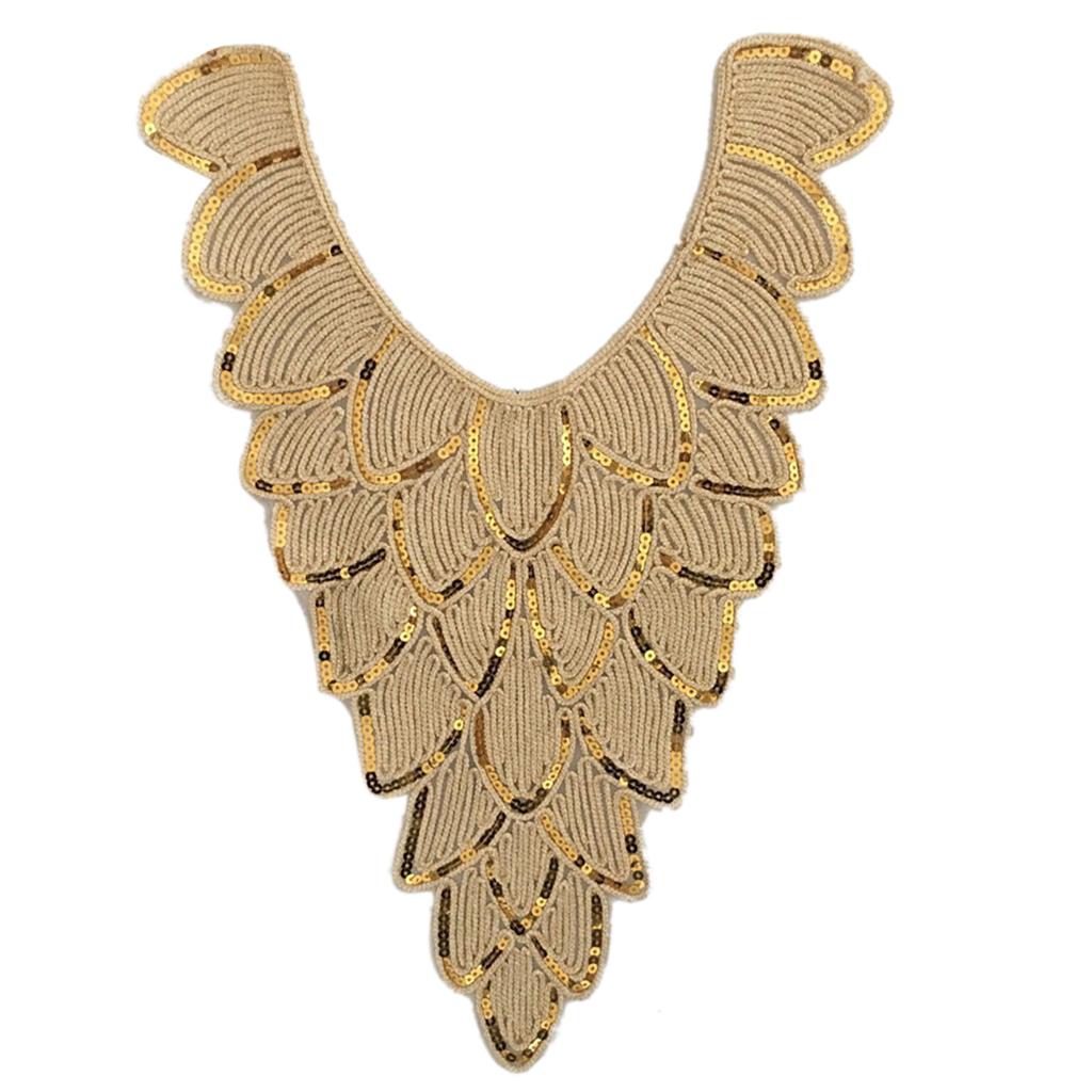 Elegant Embroidered Lace Collar Neckline Appliques Trim with Sequins Ethnic Style Sew On Patches for Fashionable Women