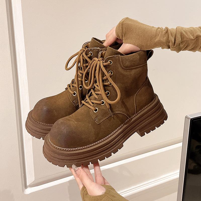Ретро полированная матовая кожа письмо ботинки Мартина женские новые на толстой подошве шнуровка модные ботинки-локомотивы