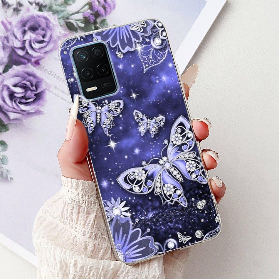 Чехол для телефона Realme 8 5G RMX3241 Realme8 5G Элегантный Цветочный Кот Печать Мягкий Силикон Прозрачный ТПУ Чехлы