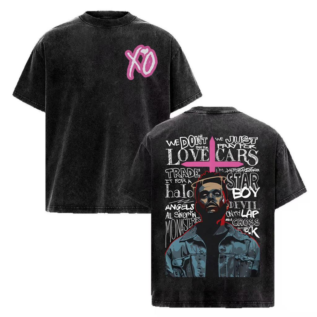 The Weeknd "one of The Girls" Letters Print T-Shirt Men Women Hip Hop Vintage Washed T-shirts High Quality Casual Cotton T Shirt
