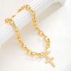 Fashion Cross Pendant Zircon OT Buckle Necklace for Women Vintage Exquisite Gold Color Minimalist Necklace Punk Jewelry Gift New