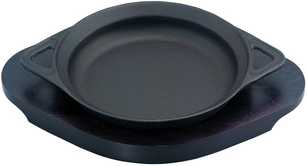 Ikenaga Iron Works Steak Petit IH Wooden Stand IH Waraku Plate, Plate, Compatible, Included, Compatible, 16.5cm,