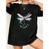 Oversized T Shirt Black Dragonfly Print And Small Dragonflies Summer Casual Wear