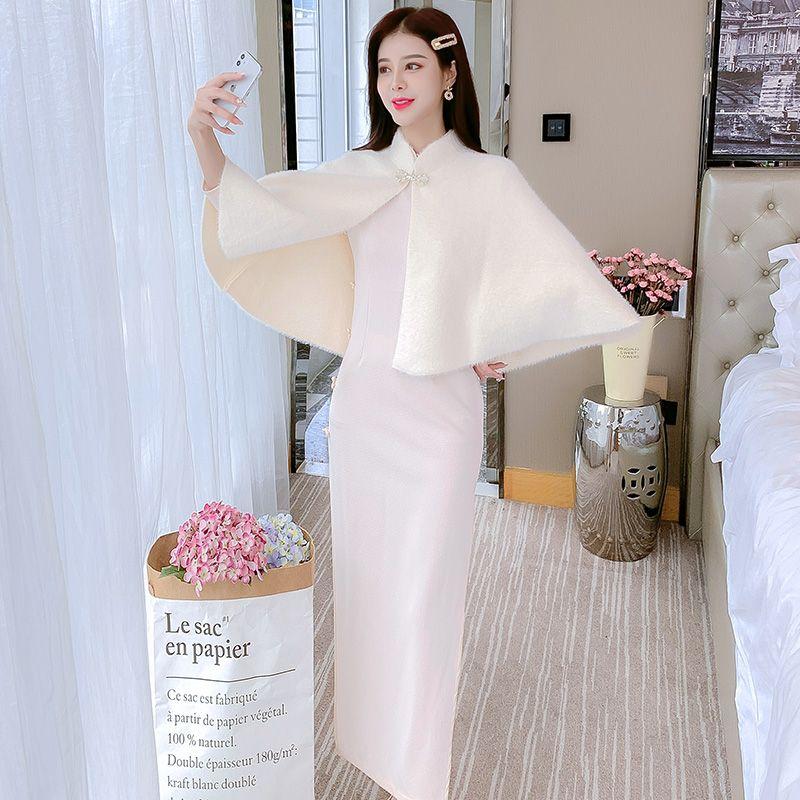 Верхний плащ шаль для молодых женщин осень и зима короткий фасон накидка женский однотонный вязаный свитер