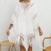 Women's Solid Colour Hand Crochet Flower Patchwork Beach Sunscreen Cardigan Tassel Tie Short Sexy Cover-up