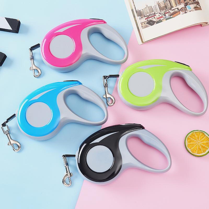 Retractable Dog Leash 3/5m One Button Lock Anti-Tangle Nylon Tape Chrome Hook Ergonomic Comfort Handle for Small Medium Dogs Out
