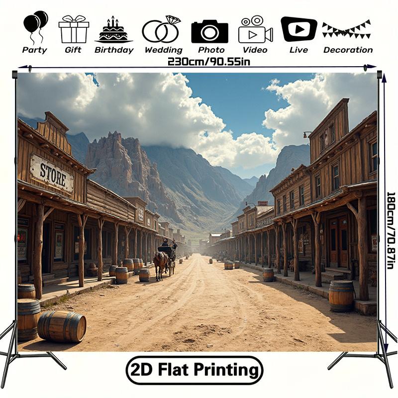 2D flat design, 1-piece western-themed party background banner, suitable for weddings, birthdays, and rural events
