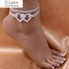 Stonefans 2pcs Fashion Double Heart Anklet Crystal Bracelet For Women Summer Beach Multi Row Rhinestone Anklet Bracelet On Leg