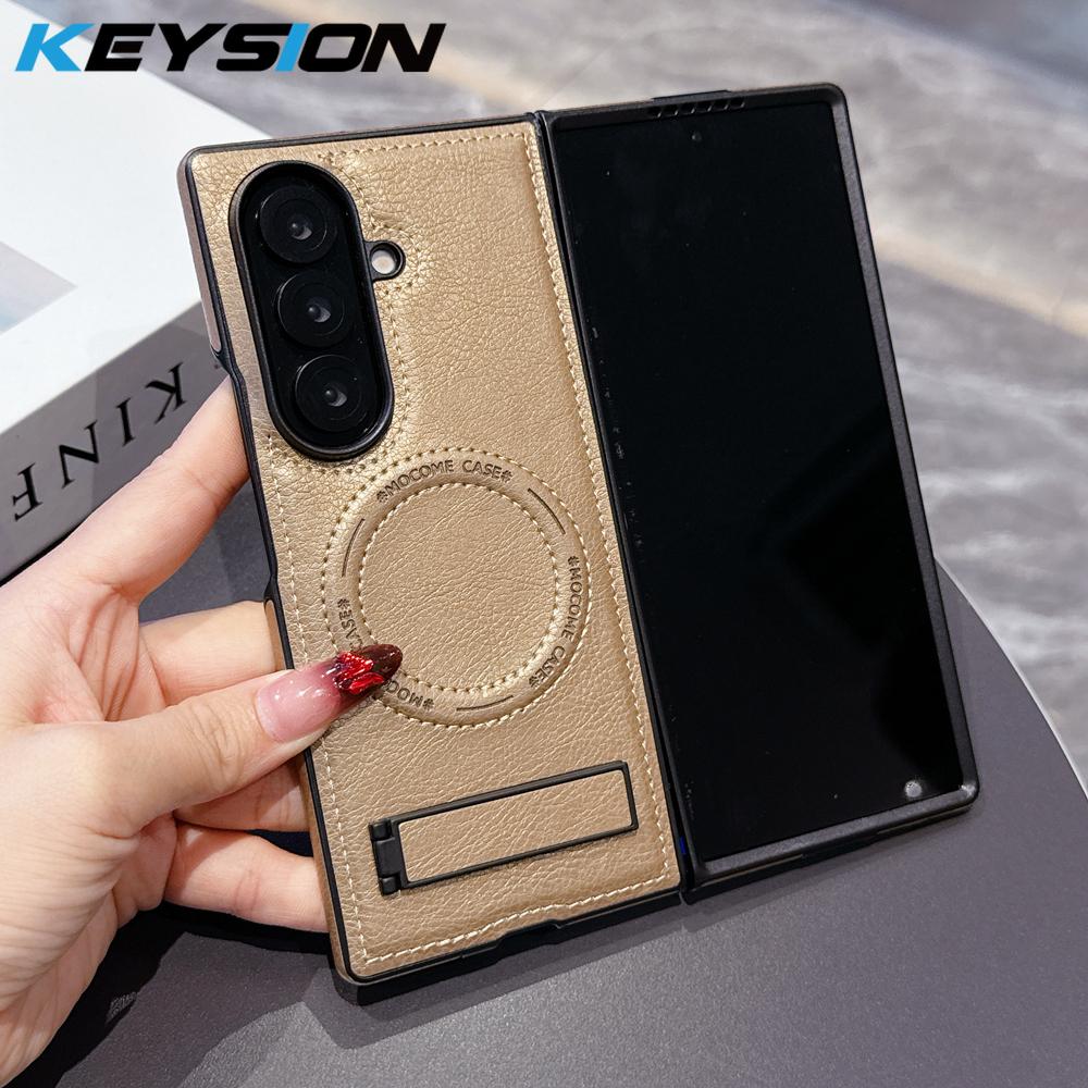 KEYSION Роскошный магнитный чехол из искусственной кожи для MagSafe для Samsung Galaxy Z Fold 7 5G, подставка, беспроводная зарядка, задняя крышка для телефона