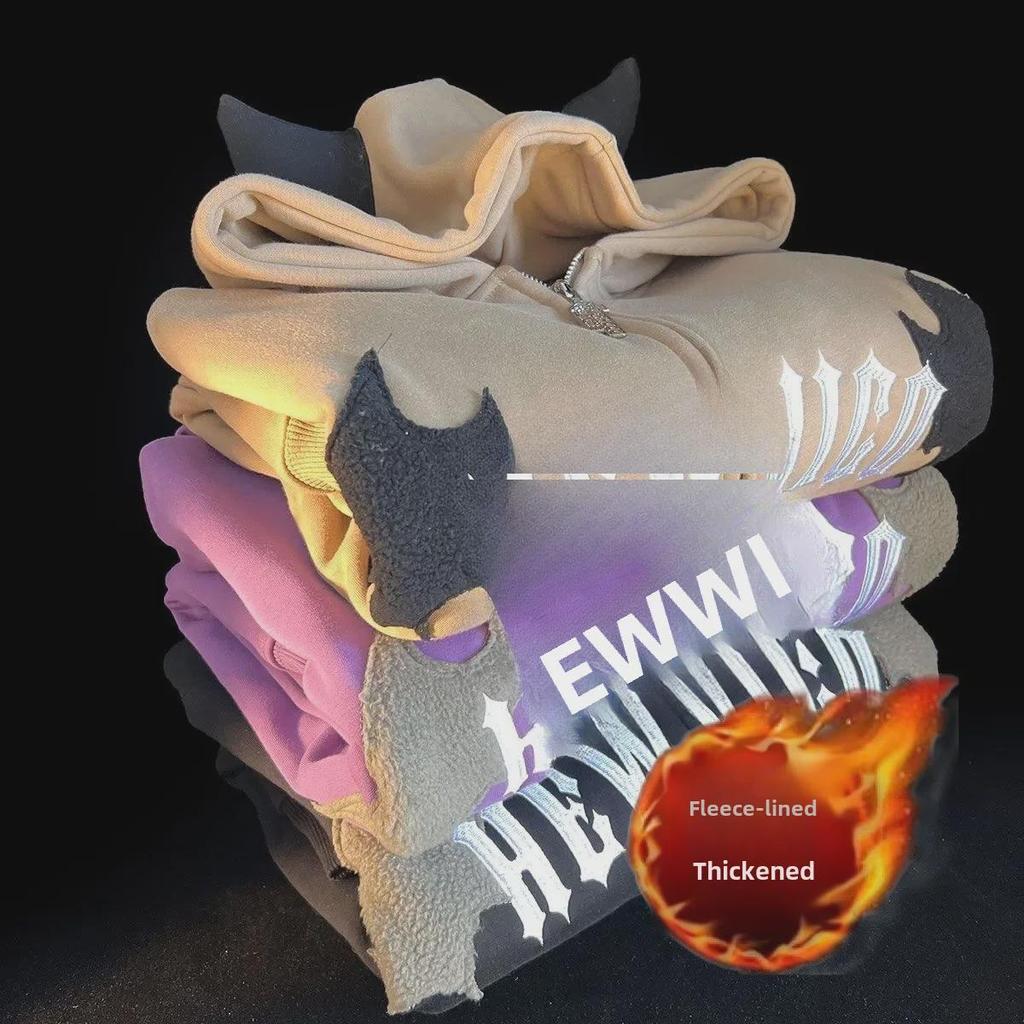 Men's Thick Winter Hooded Sweatshirt - Little Devil Style Heavy Zip-Up Cardigan