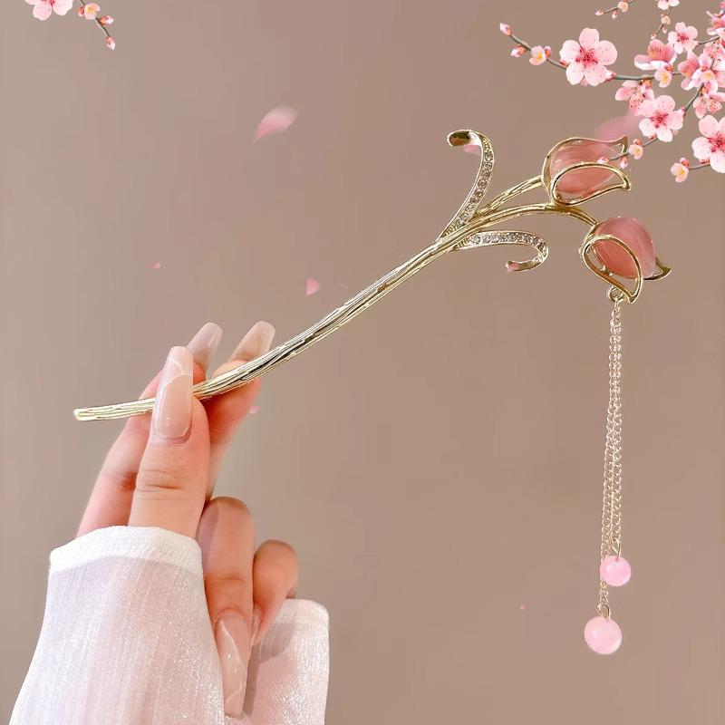 Romantic Chinese Style Hair Accessories For Women Girls Sweet Versatile Flower Tassel Hairpin Simple High-End Hair Stick Gifts