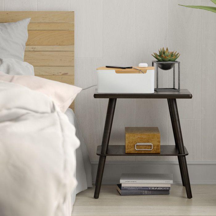 Relaxdays Range-câbles pour 2 multiprises, couvercle en bambou, plastique, HxLxP: 13x31x14 cm, boîtier, blanc - nature