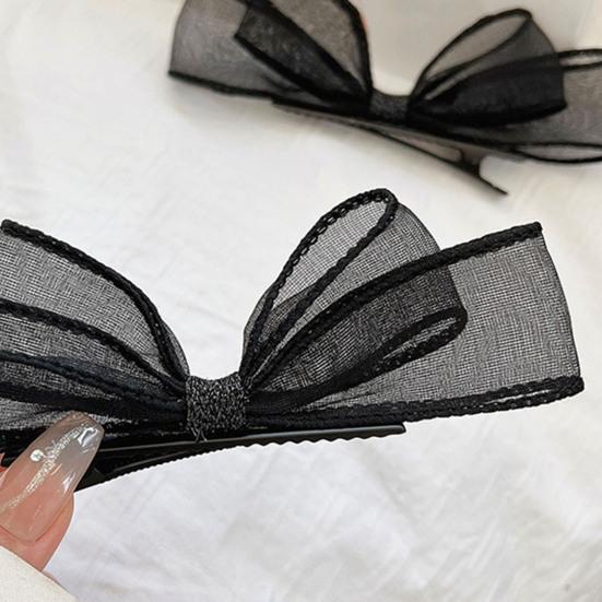 2Pcs Women Hairpins Two-layer Mesh Bow Anti-slip Photo Prop Lightweight Princess Style Reusable Party Hair Decoration Tool