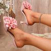 Explosive Flower Slippers with Thin Heels Women's Summer New Square Toe Open Toe One-slip Anti-slip Wear-resistant High Heels