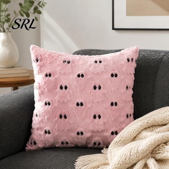 Soft Plush Cushion Covers Halloween Ghost Cover, Embroidered Throw Pillow 18x18 Cozy Living Room Accents Inch Cute Case for Home Sofa Bed Decor Modern