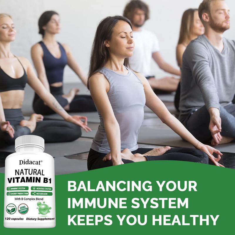 Didacat Natural Vitamin B1 with B Complex Blend, USDA Organic 120 Capsules Energy Production Supplement