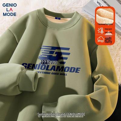 GENIOLAMODE Мужской зимний толстый флисовый свитшот с круглым вырезом