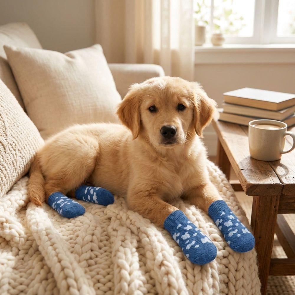 4PCS Wear Resistant Dog Anti-slip Socks Elastic Pet Floor Socks Pet Footwear for Dogs Cats