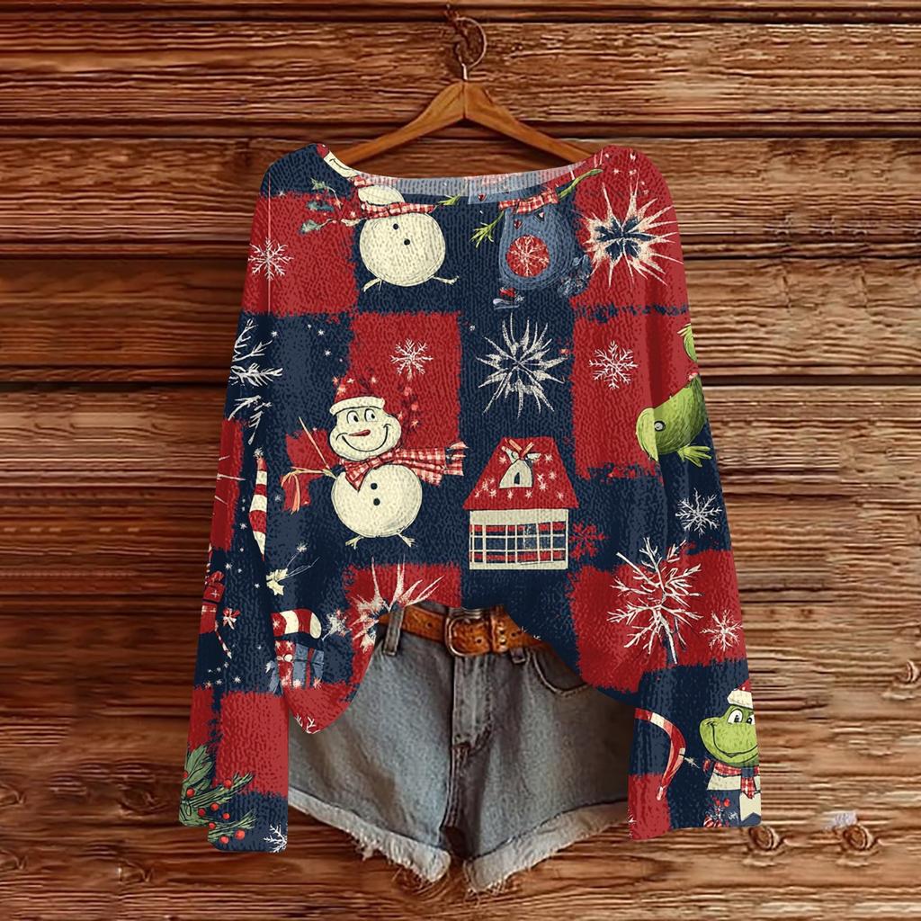 Womens Fall Sweaters Long Sleeve Print Tops Pullover Sweaters Loose Dressy Casual Basic Clothes