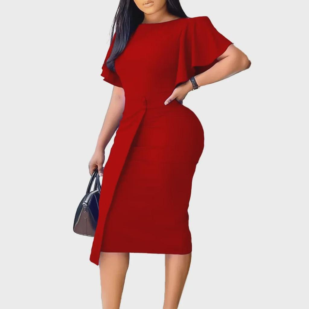 Летнее платье-карандаш больших размеров: Элегантный круглый вырез с коротким рукавом для женщин