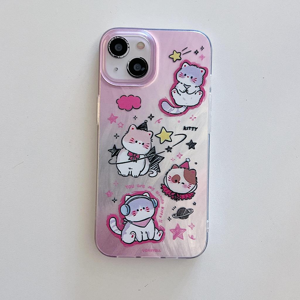 Laser Cute Cat Silicone Case for Xiaomi Redmi Note 12 11 10 Samsung A54 A24 A14 Oppo A78 A58 A38 Infinix Note 30 Funda Painted Cover Soft TPU Bumper