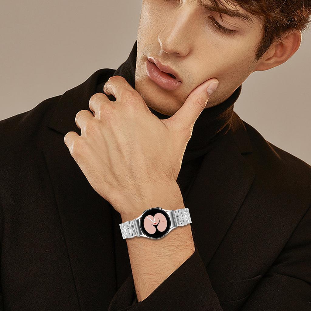 Silver Metal Strap with Connector for Samsung Galaxy Watch7 44mm/40mm Butterfly Rhinestones Decor 7-Bead Watch Band