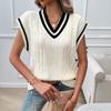 Женские топы без рукавов для женщин Свободный повседневный V-образный вырез Контрастный жилет-свитер