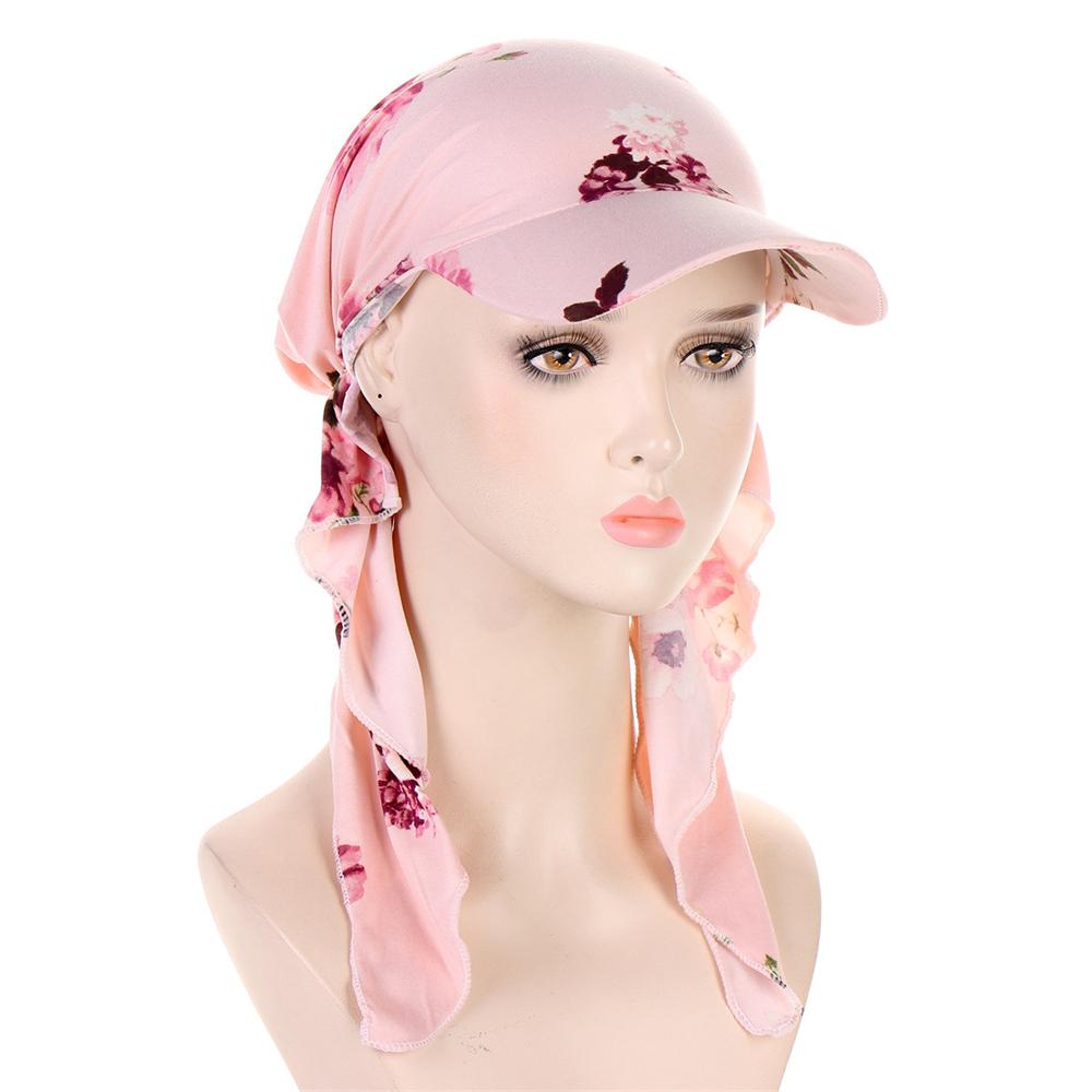 2025 Print Pre-Tied Hat Women Muslim Long Tail Headscarf Hijab Turban Visor Chemo Cap Bonnet Hair Loss Head Wrap Turbante Mujer