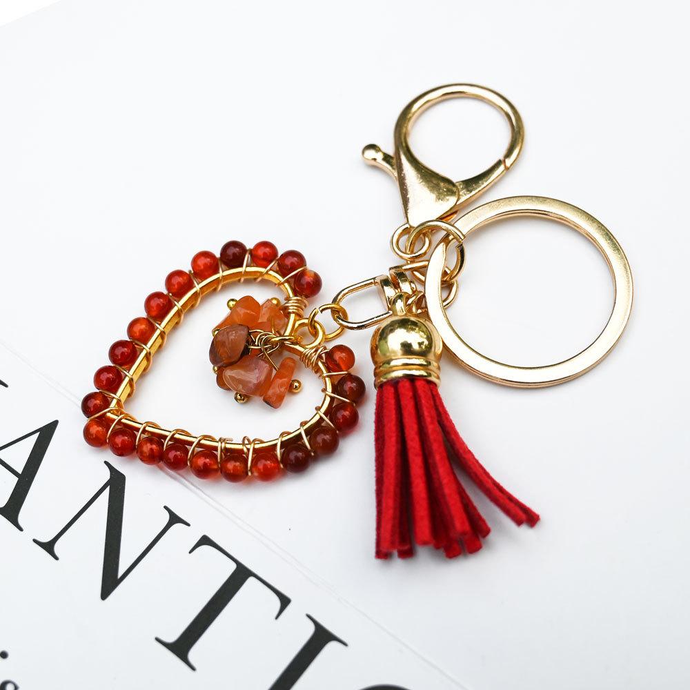 Natural stone keychain, bag pendant, bohemian style, creative decoration, heart-shaped jewelry