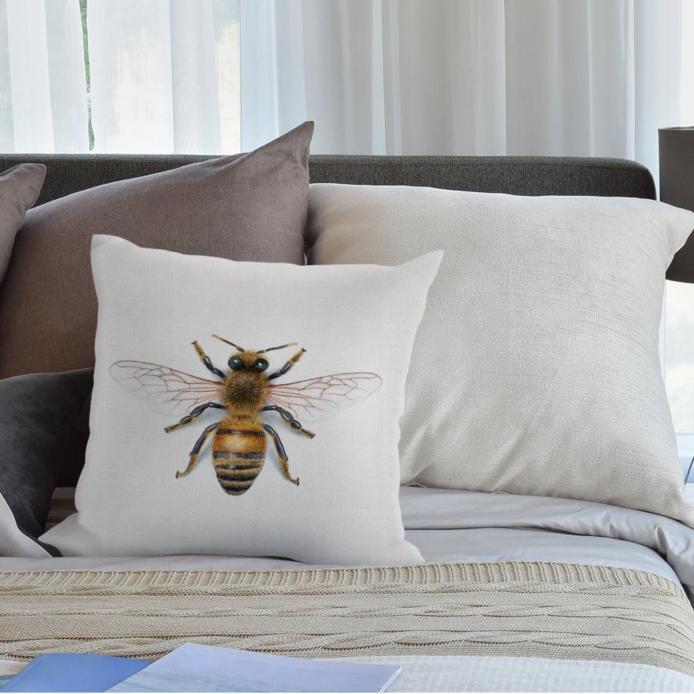 HGOD DESIGNS Bee Pillow Cover,Decorative Pillow Bees Watercolour Drawing Pillow Cases Cotton Linen Outdoor Indoor Square Cushion Covers for Home Sofa