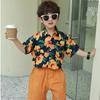 Boys Summer Retro Short Sleeve Floral Shirt Stylish and Versatile