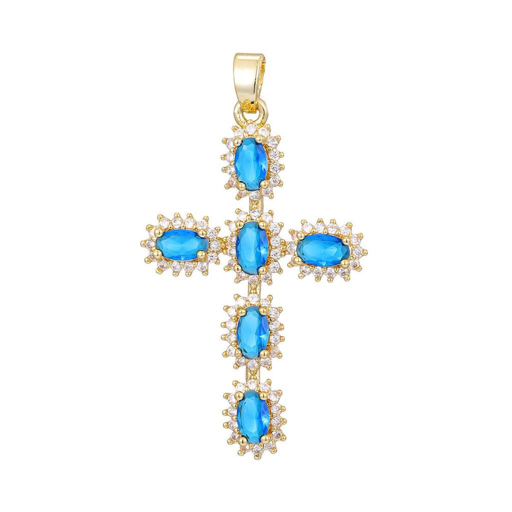 Позолоченное многоцветное циркониевое колье-крест с полным бриллиантовым дизайном
