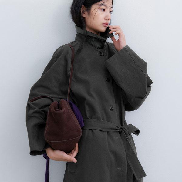 ATELIER NAIN (Ct-1487)Leather Collar Belted Coat S