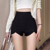 2024 Spring/Summer Women's High-Waisted Black Stretch Slimming Irregular Shorts