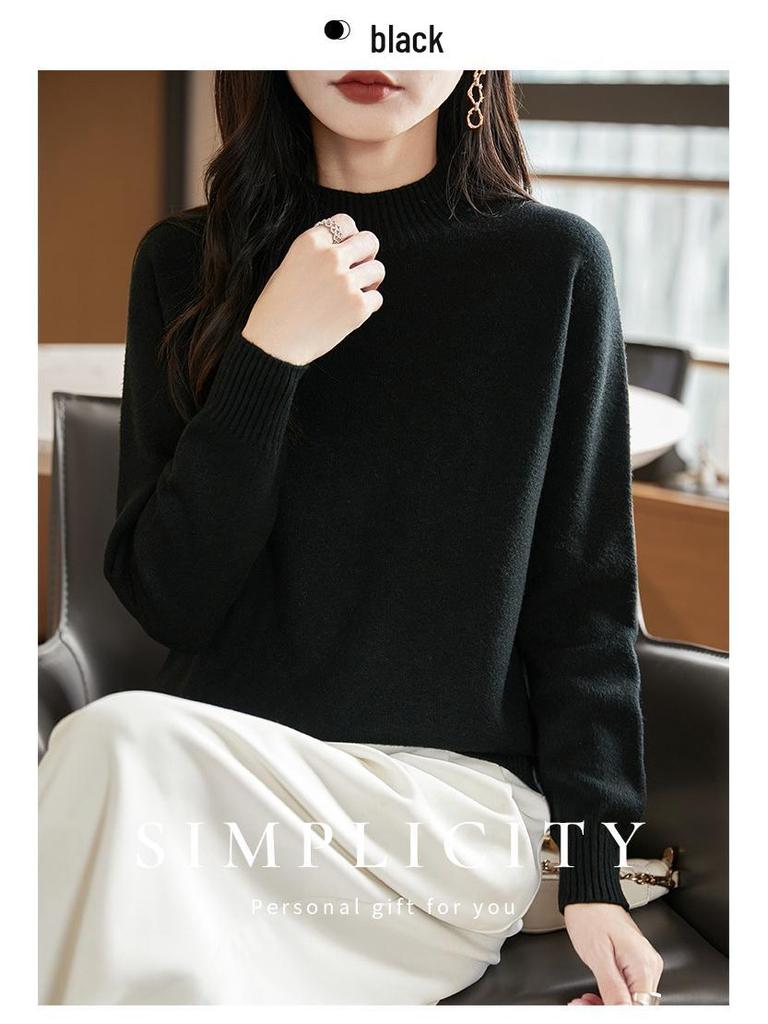 Женский очень толстый бесшовный вязаный свитер - Цельный, с полувысоким воротником, длинным рукавом, свободного кроя, облегающий базовый слой, дизайн 2025