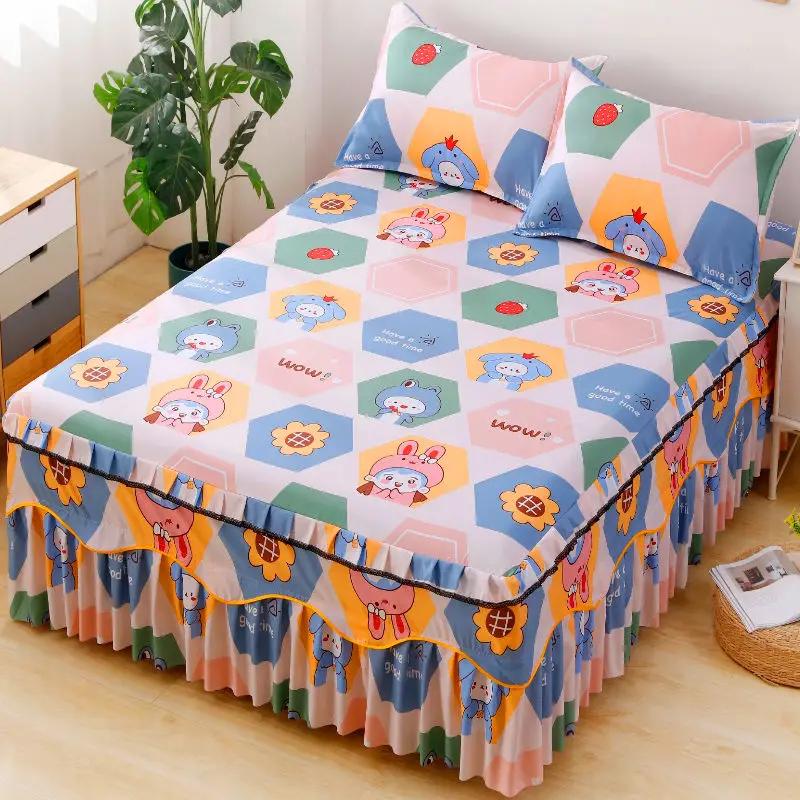 Кружевная юбка с волнистыми краями Мягкие и удобные простыни с принтом и растительным узором, противоскользящие и пылезащитные покрывала, постельное белье