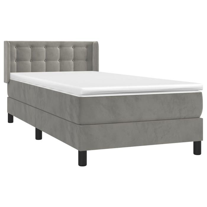 3131177 vidaXL Divan Bed and Mattress Light Grey 90x200 Cm Velvet