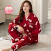 100% Cotton Women's Pajama Set Spring/autumn Long Sleeve Top Chest Pad Long Trousers Thin For Outer Wear Homewear