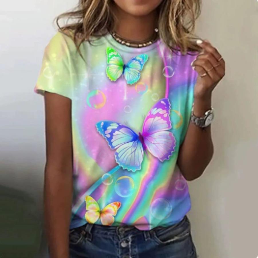 Женская футболка с короткими рукавами и 3D-принтом Holiday Weekend Basic с круглым вырезом и обычным цветочным принтом