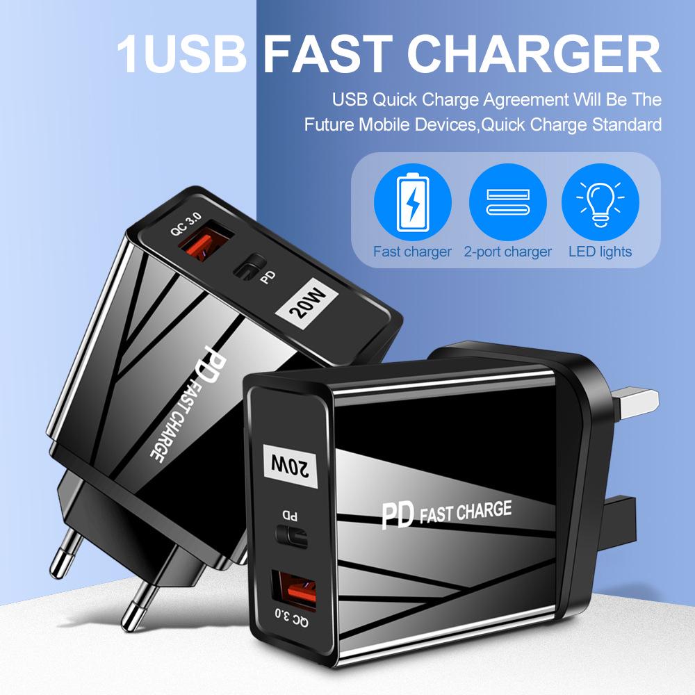 Двойное быстрое USB-зарядное устройство - 5В/9В/12В, QC3.0+PD, стандарты ЕС/США